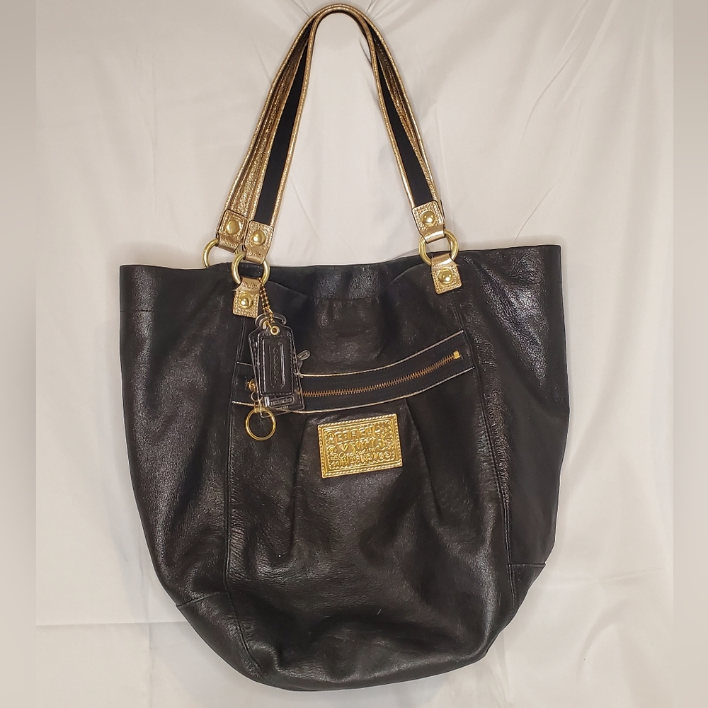 Coach Black poppy leather Bella tote
